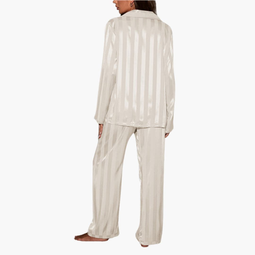 Women's Pajama Set – Satin, Button Top & Stripe Design
