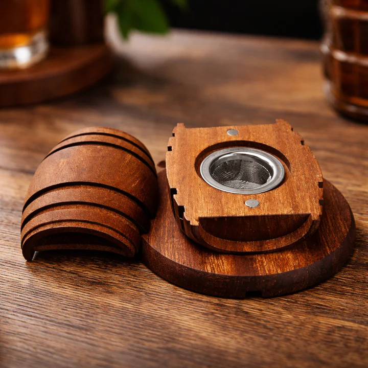 Cocktail Smoker Kit – Whiskey Barrel Design, Solid Wood & Stainless Steel Bowl