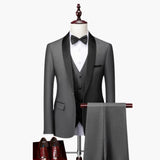 Men's Three-Piece Formal Suit – Red Accents, Shawl Collar & Slim Fit