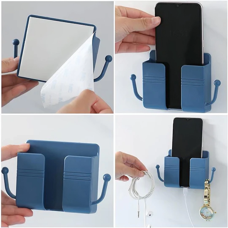 Wall-Mount Phone Charging Holder – Self-Adhesive, Cable Slot & 4 Colors