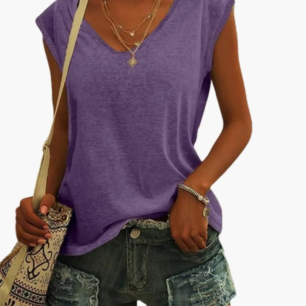 Women's Top – V-Neck, Cap Sleeves & Loose Fit