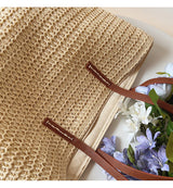 Woven Rattan Basket Bag – Leather Handles, 30×33cm & Women's Shopper Tote