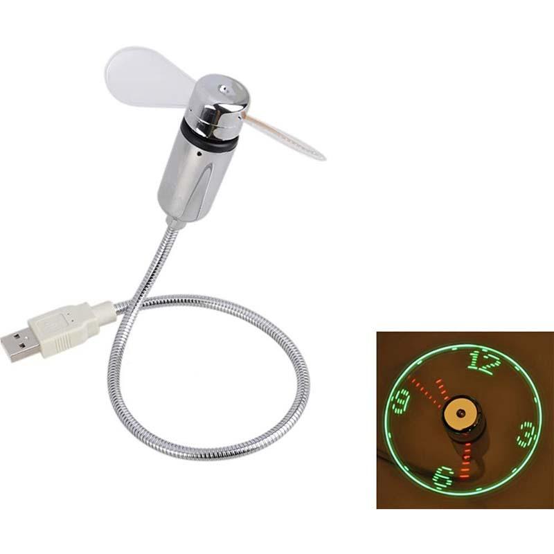 USB Desk Fan – LED Clock & Temperature Display, 41cm Flexible Gooseneck