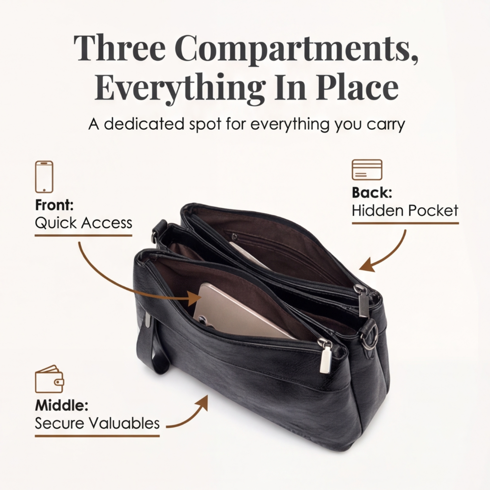 Stylish Soft Faux Leather Crossbody Bag with 3 Compartments – Perfect for Everyday Use