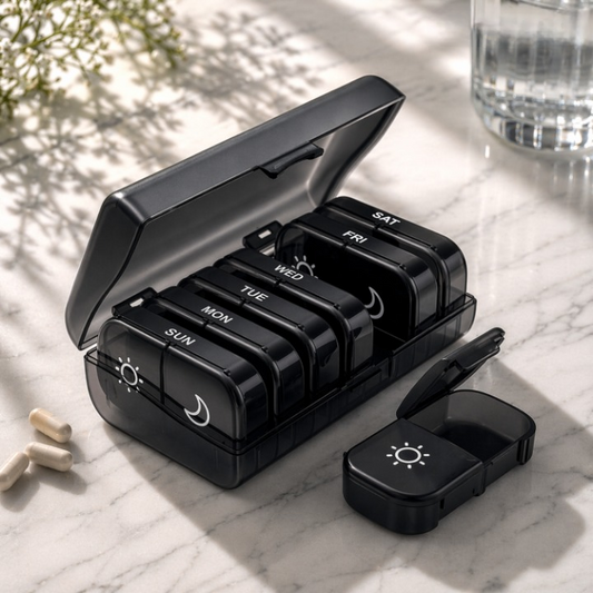 7-Day AM/PM Pill Organizer – 2 Daily Compartments, BPA-Free & Detachable Boxes