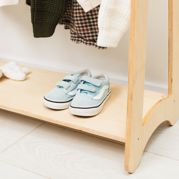 Montessori Toddler Furniture - Natural Wood Clothing Rack for Nursery | Stylish & Functional Kids Clothes Organizer | Perfect Christmas Gift