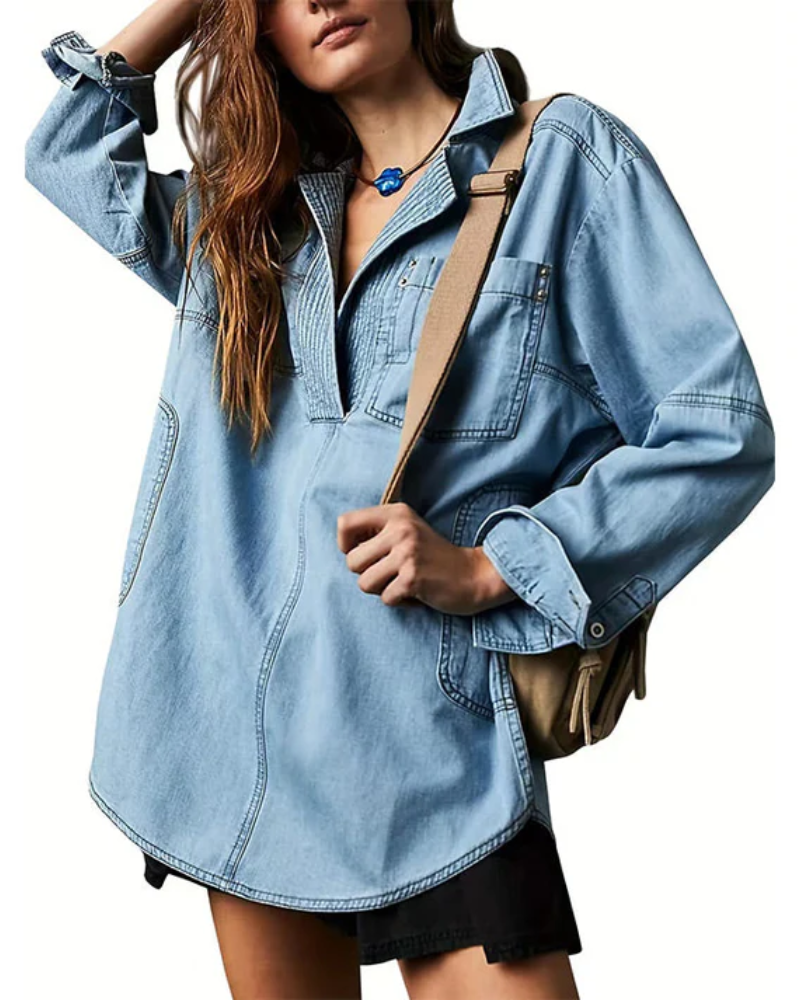 **Micah™ Oversized Denim Pullover - Stylish & Comfortable Casual Wear for All Seasons**