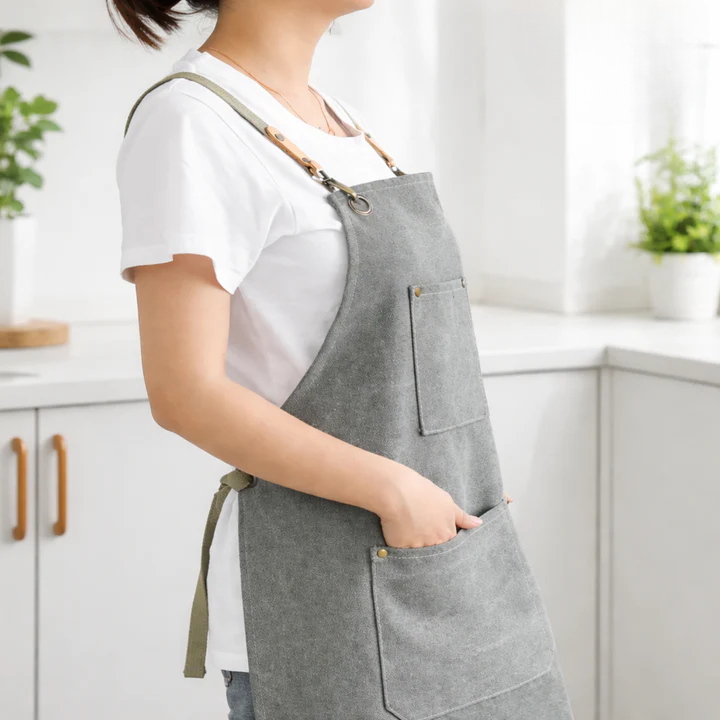 Multifunctional Canvas Work Apron with Cross-Back Straps and Multiple Pockets for Crafts and DIY Projects