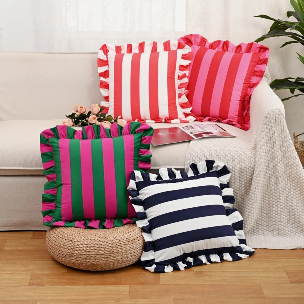 Ruffle-Edge Cushion Cover – Microfiber, 45×45cm & Striped Design
