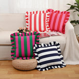 Ruffle-Edge Cushion Cover – Microfiber, 45×45cm & Striped Design