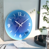 Glass Wall Clock – 30cm, Silent Quartz Movement in Orange, Blue or Purple