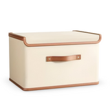 Foldable Storage Box – Lid, Leather Handles & Water-Resistant Oxford Fabric
