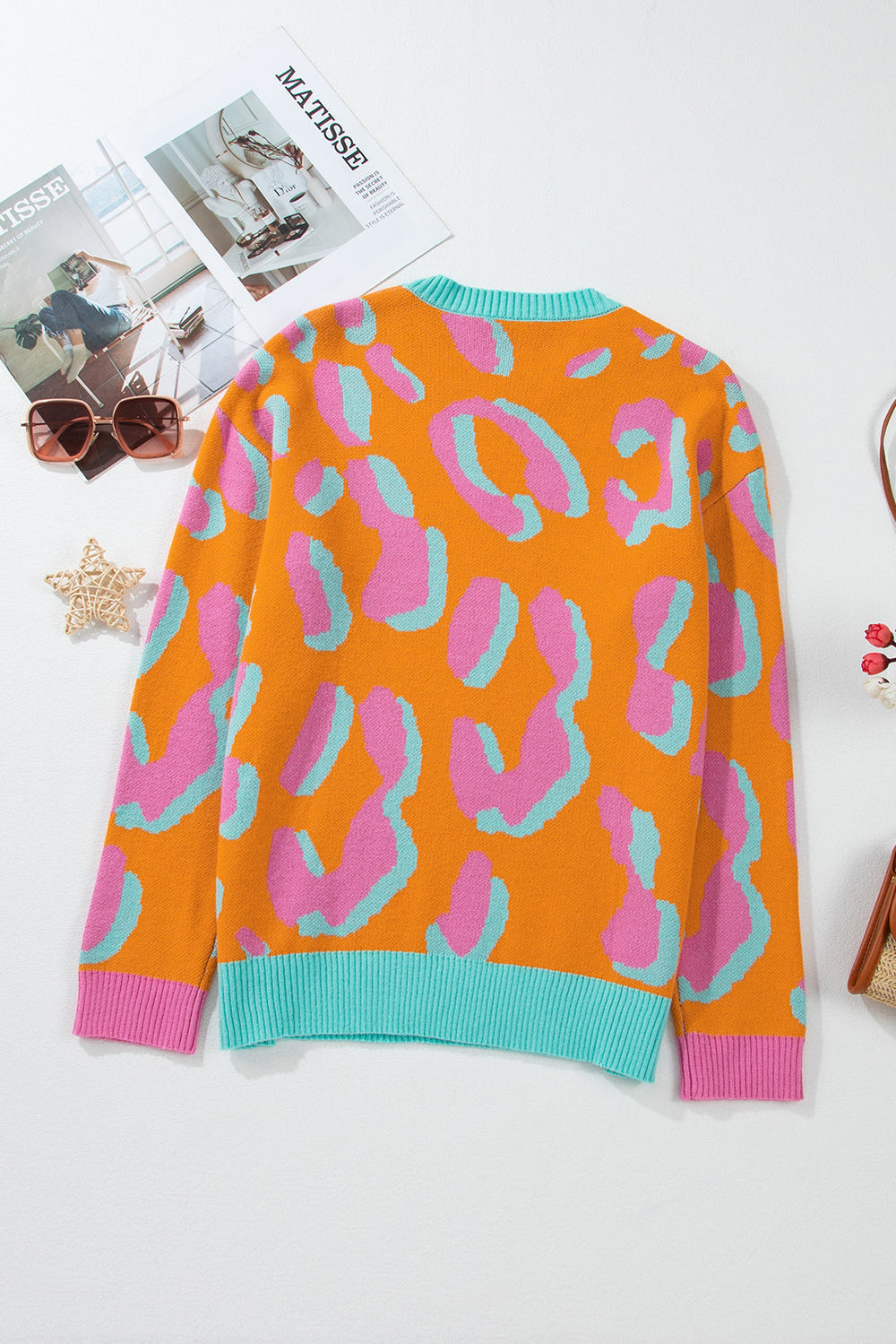 Ladies' Sweater With Color Block Leopard Print And Round Neck - Liora - 11