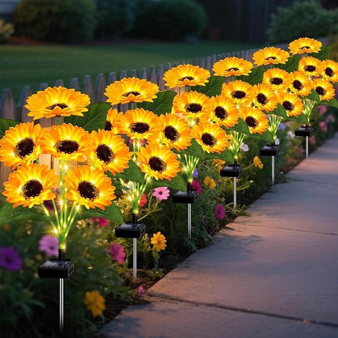 Solar Sunflower Garden Stake Light – IP65 Waterproof, 74 cm & Warm White LED
