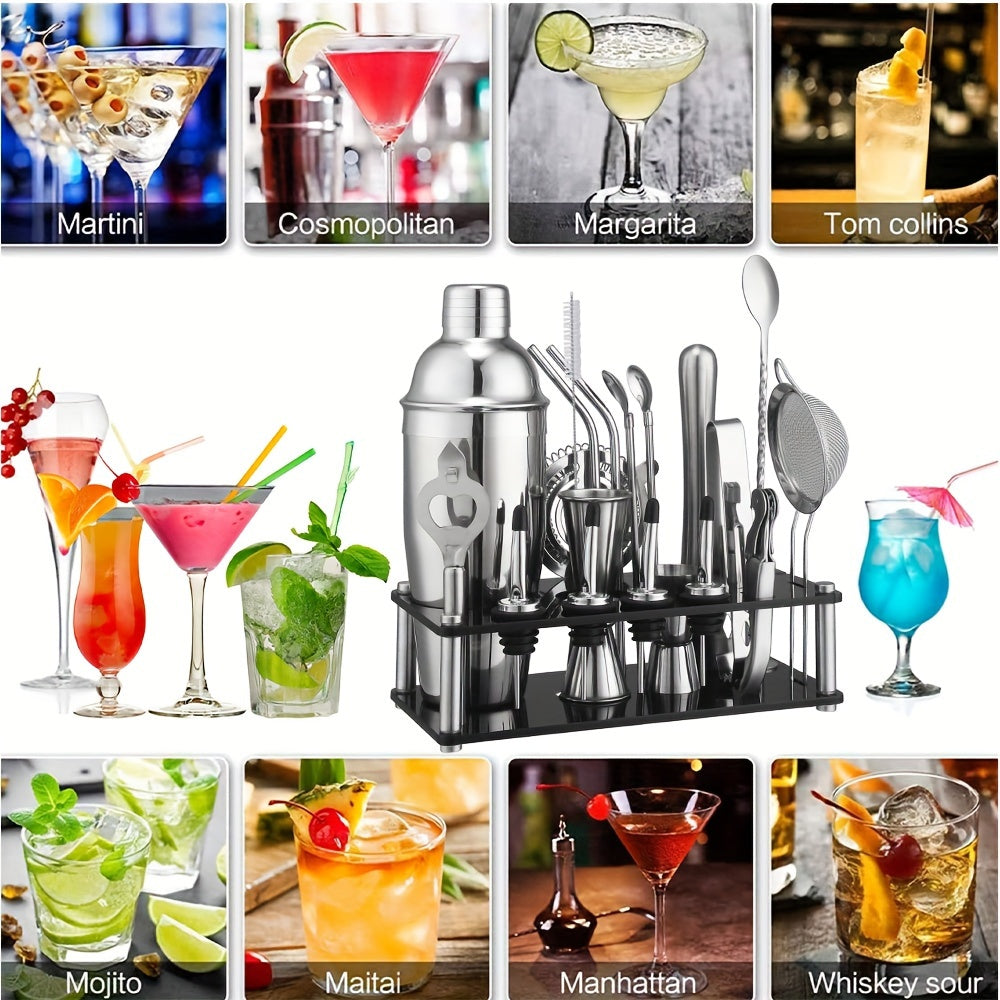 20-Piece Cocktail Bar Set – Stainless Steel Tools, Acrylic Stand & Boston Shaker