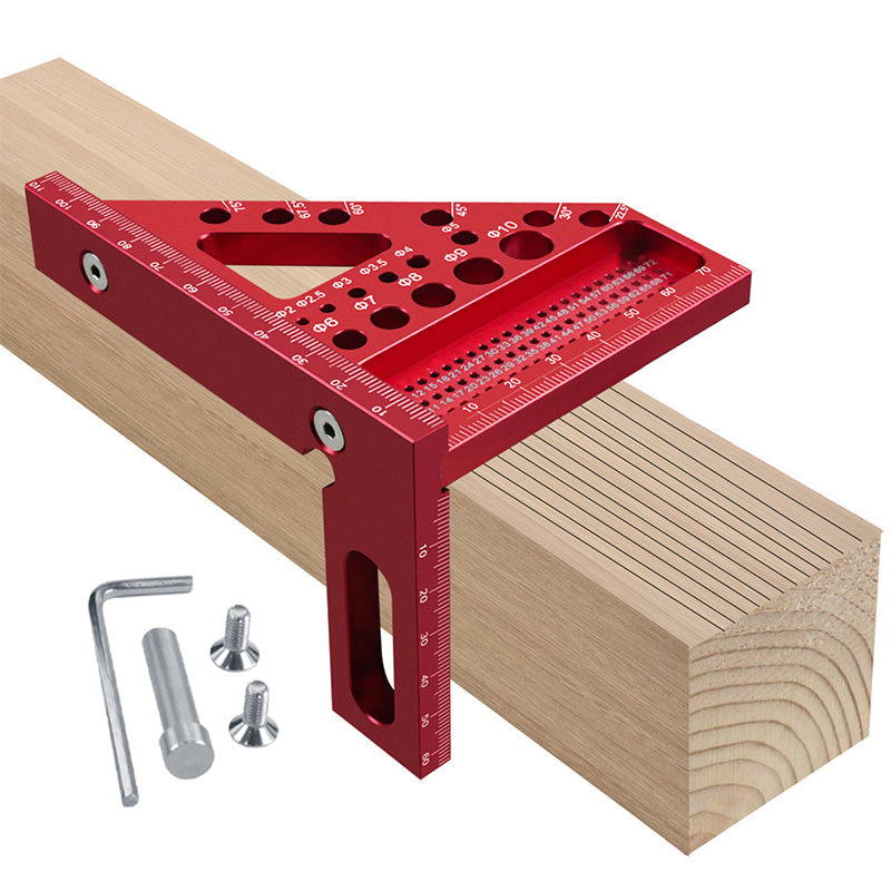 Aluminum Angle Ruler – 90° & 45° Measuring, Laser Scale & Pre-Drilled Holes