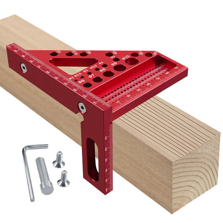 Precision Aluminium Woodworking Square with Drill Guide Holes – 90° & 45° Angles for Accurate Cuts