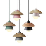 Nordic Wooden Pendant Light – Metal Shade, E27 Socket & Height-Adjustable Cable