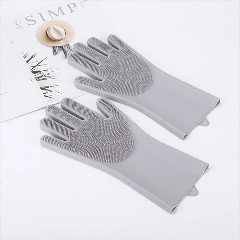 Silicone Dish Gloves – Built-In Scrub Bristles, Heat-Resistant & Reusable