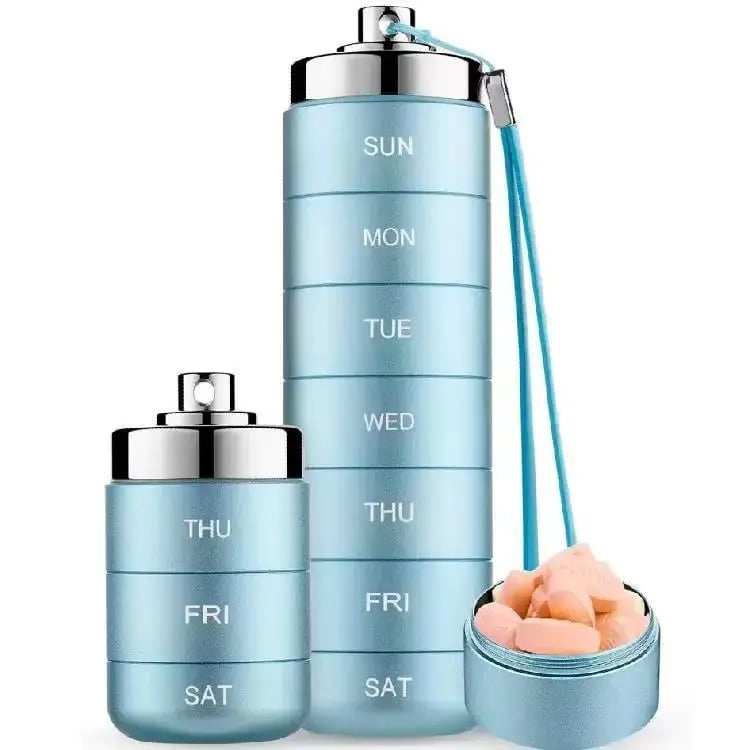 7-Day Pill Organizer – Waterproof Aluminum, Spin-Lock & Portable