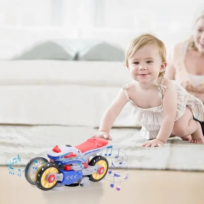 Electric Motorcycle Toy – 360° Rotation, LED Lights & Music for Kids 3+