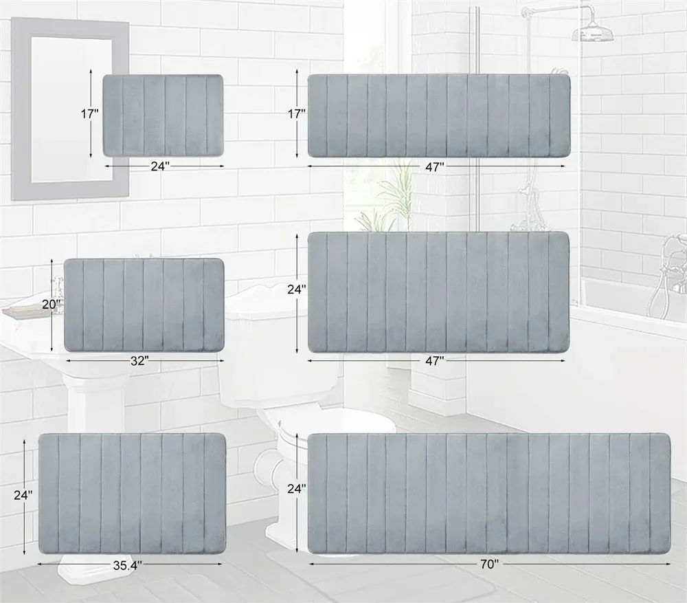 Memory Foam Bath Mat – Non-Slip PVC Backing, Water-Absorbent & 3D Striped Design