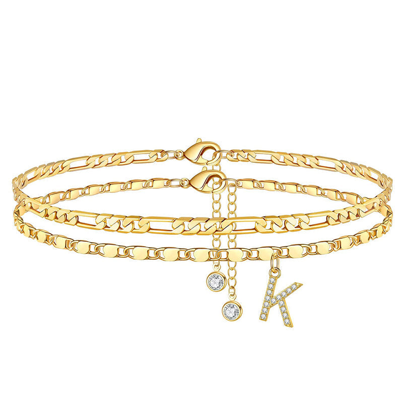 Layered Rhinestone Anklet – Women's, Gold-Plated & Adjustable Clasp