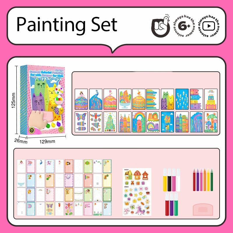 Rainbow Scratch Art Kit – Cartoon Designs, Scraper Tool & Storage Box