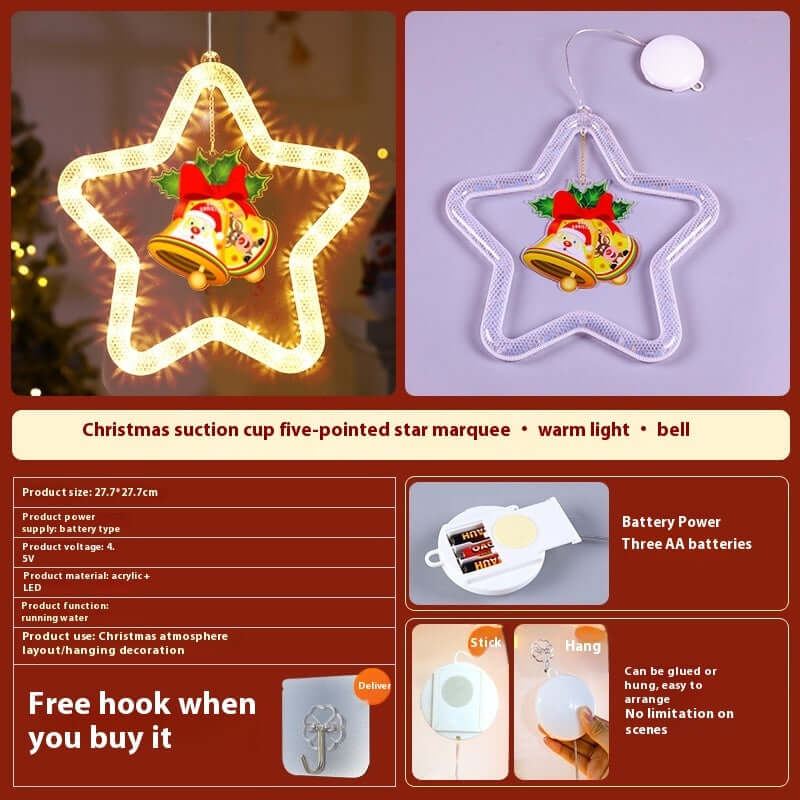 LED Christmas Marquee Star Pendant Light – Battery Operated Hanging Decoration