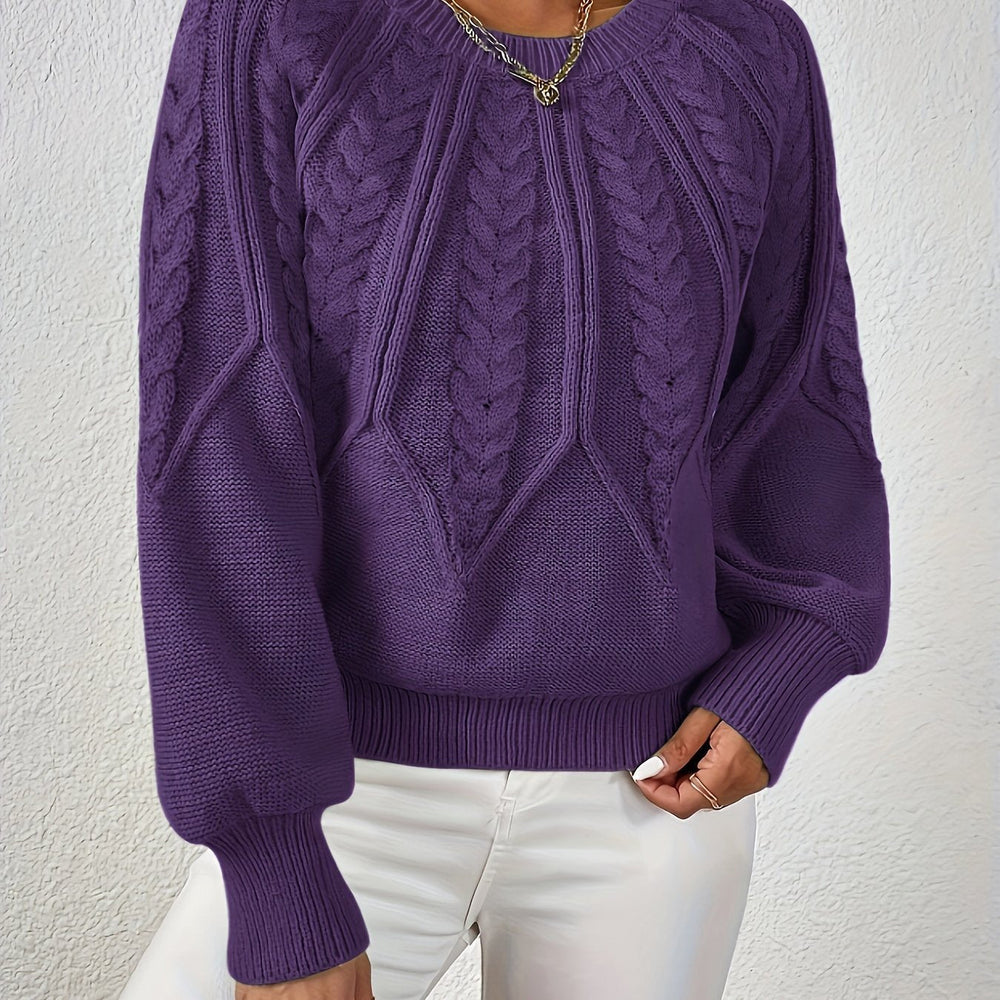 Ladies Cable Knit Sweater with Lantern Sleeves – Sanna - 2