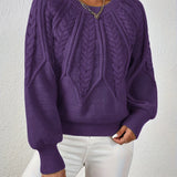 Ladies Cable Knit Sweater with Lantern Sleeves – Sanna - 2