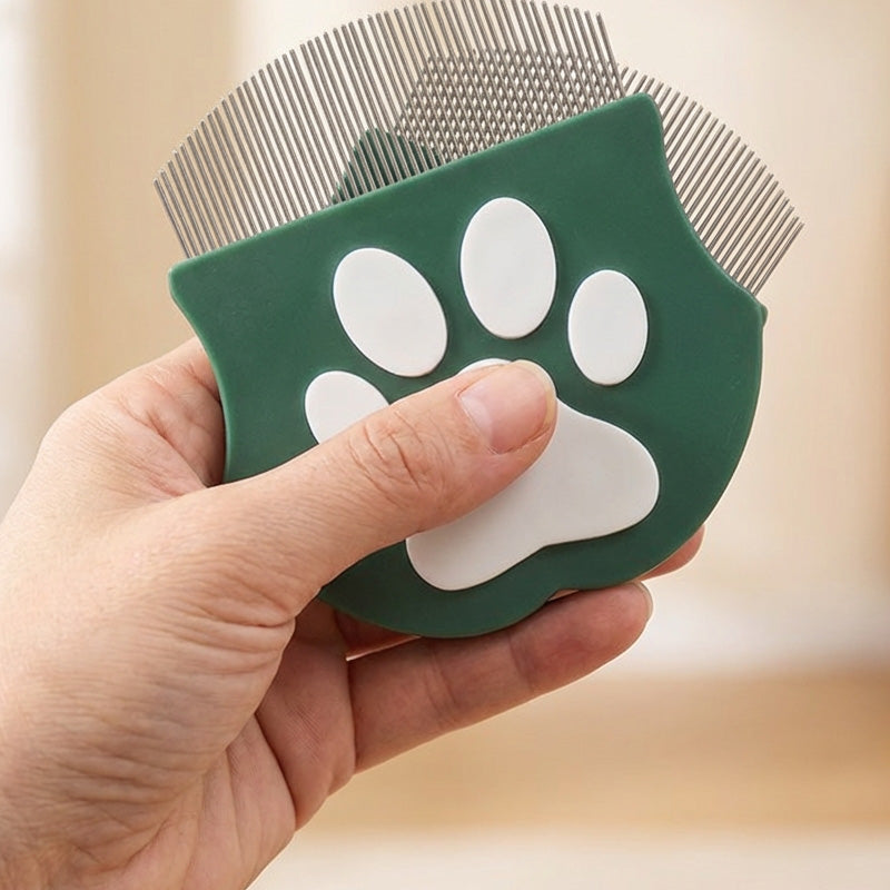 Pet Grooming Comb – Fine Metal Teeth, Ergonomic Paw Handle & Multi-Color