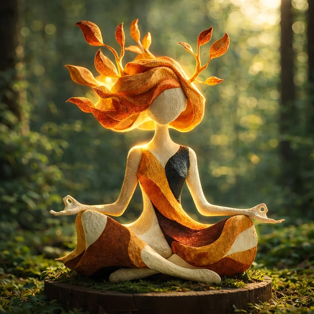 Yoga Figurine Sculpture – Hand-Painted Resin, Leaf Details & 24 cm Tall