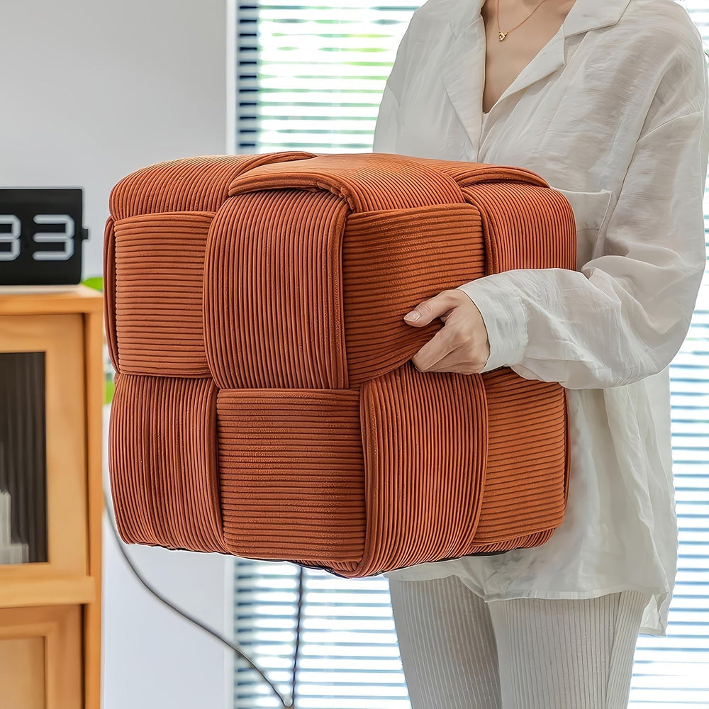Corduroy Footstool Ottoman – Foam-Filled, Extra Seat & Soft Velvety Cover