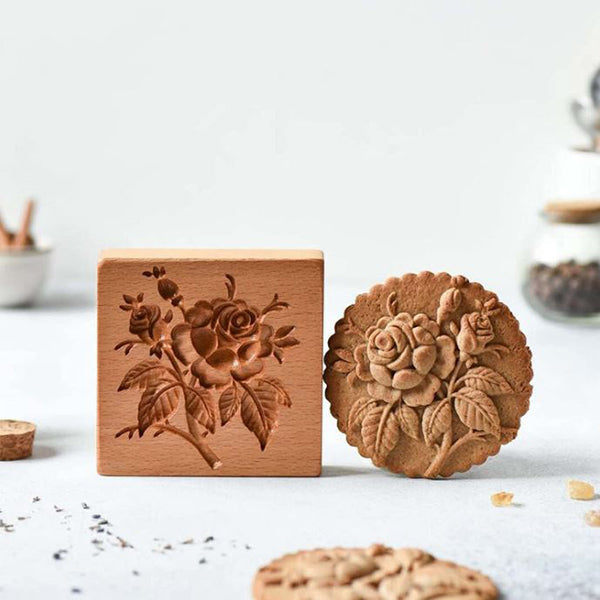 Hand-Carved Wooden Cookie Mold – Non-Stick, 20 Designs & 6–14cm