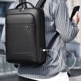 Men's Leather Laptop Backpack – USB Charging Port, 15.6-Inch Sleeve & PU Leather
