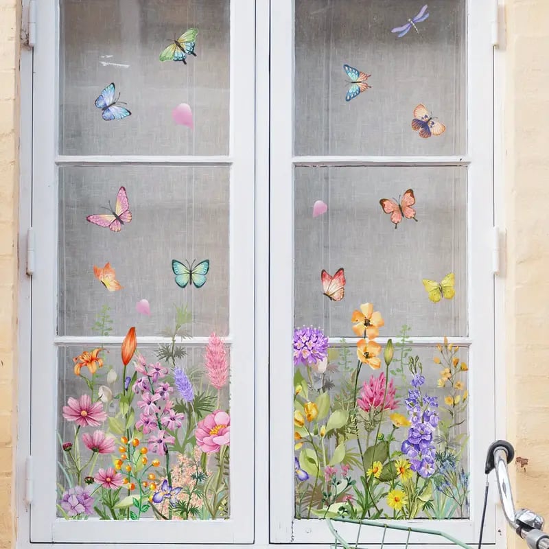 Optimized Product Title: "Blumen- und Schmetterling Fensteraufkleber – Dekorative Wandtattoos für Fenster und Wände" 

This title includes relevant keywords while also providing a clear description of the product's purpose and appeal.