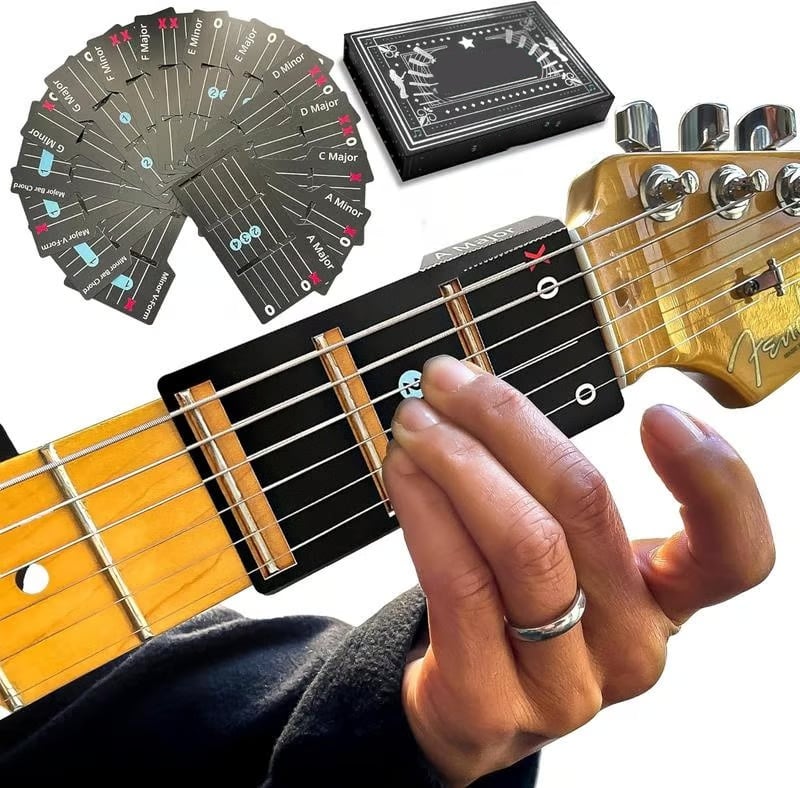 Guitar Chord Cards Set – Fretboard Mount, Beginner Learning Aid & Storage Case