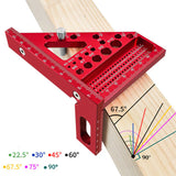 Precision Aluminium Woodworking Square with Drill Guide Holes – 90° & 45° Angles for Accurate Cuts