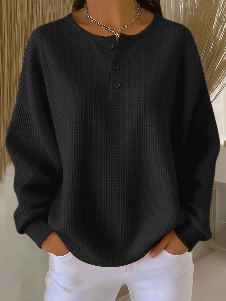 Optimized Product Title: Anne™ Cozy Waffle Knit Sweatshirt with Collar - Stylish & Comfortable Women's Top 

This title includes relevant keywords while maintaining clarity and appeal for potential customers.