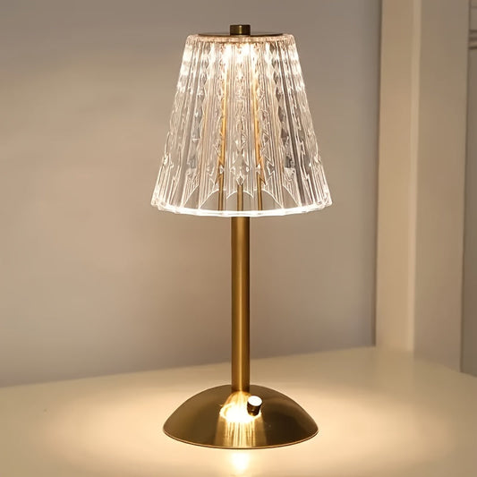 Crystal Touch Table Lamp – USB Rechargeable, Dimmable & Three-Color LED