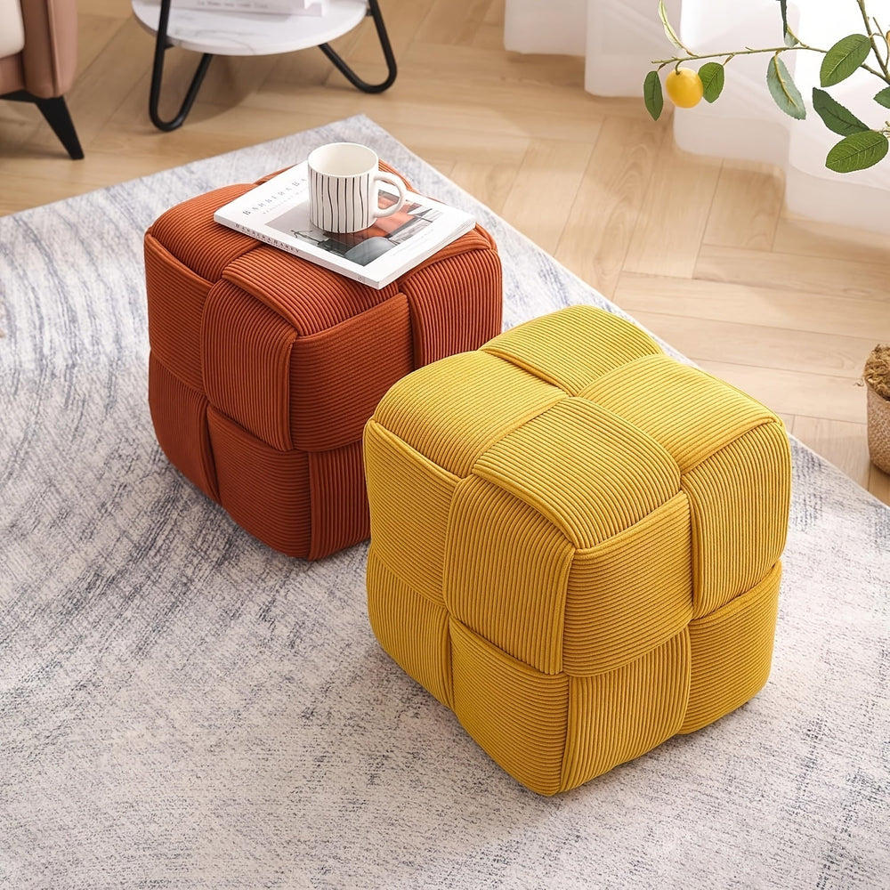 Corduroy Footstool Ottoman – Foam-Filled, Extra Seat & Soft Velvety Cover
