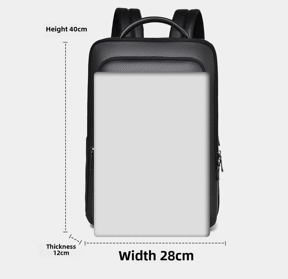 Men's Leather Laptop Backpack – USB Charging Port, 15.6-Inch Sleeve & PU Leather
