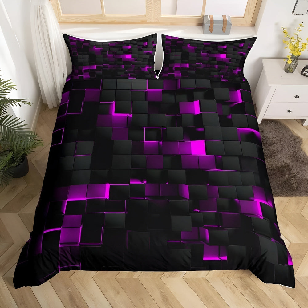 3D Grid Gaming Bedding Set – Microfiber Cotton Blend, Breathable, Multiple Sizes