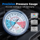 AC Charging Hose with Pressure Gauge – R134A/R12/R22, 0–350 psi, Quick-Connect