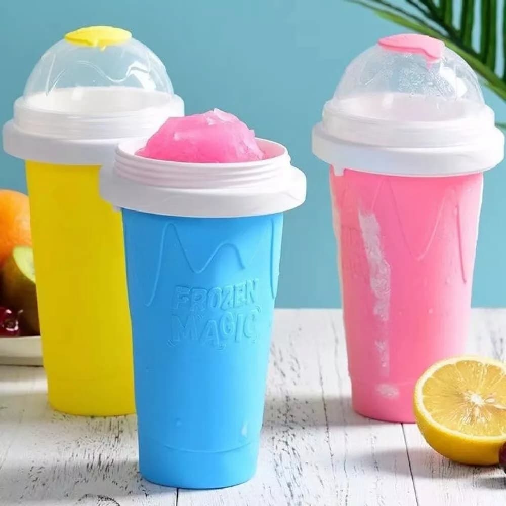 Slushy Maker Cup – Quick-Freeze Squeeze Cup, Leak-Proof Lid & 2-in-1 Straw Spoon