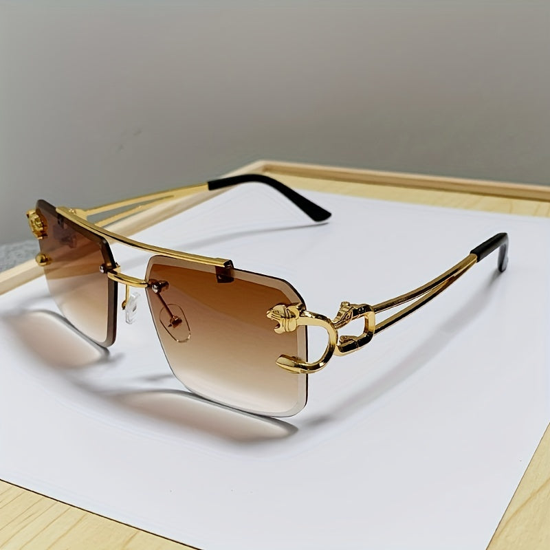 Men's Rimless Sunglasses – UV400 Protection, Tiger Temple Design & Anti-Glare Lenses