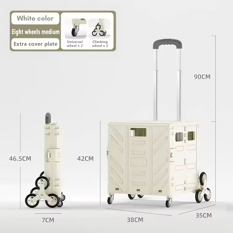 Folding Stair-Climbing Trolley Cart – 50/75L, Multi-Wheel & Collapsible