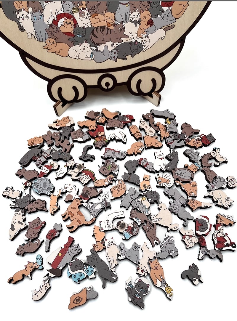 Wooden Cat Puzzle – 135 Pieces, Sustainable Wood & 4 Color Variants