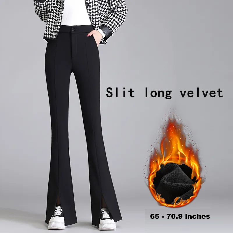 Plus-Size Black Flared Pants with Slit - Stylish Fall Edition for Women